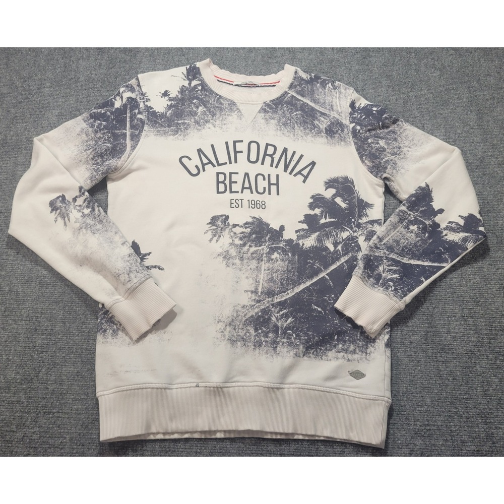 Esprit California Beach Sweatshirt Mens Small Slim Fit Graphic Palm Tree Cream